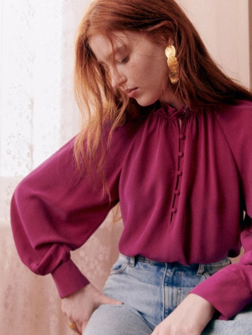 *NWT* [Sezane] Loubna Silk Blouse In Raspberry, Size 38/6